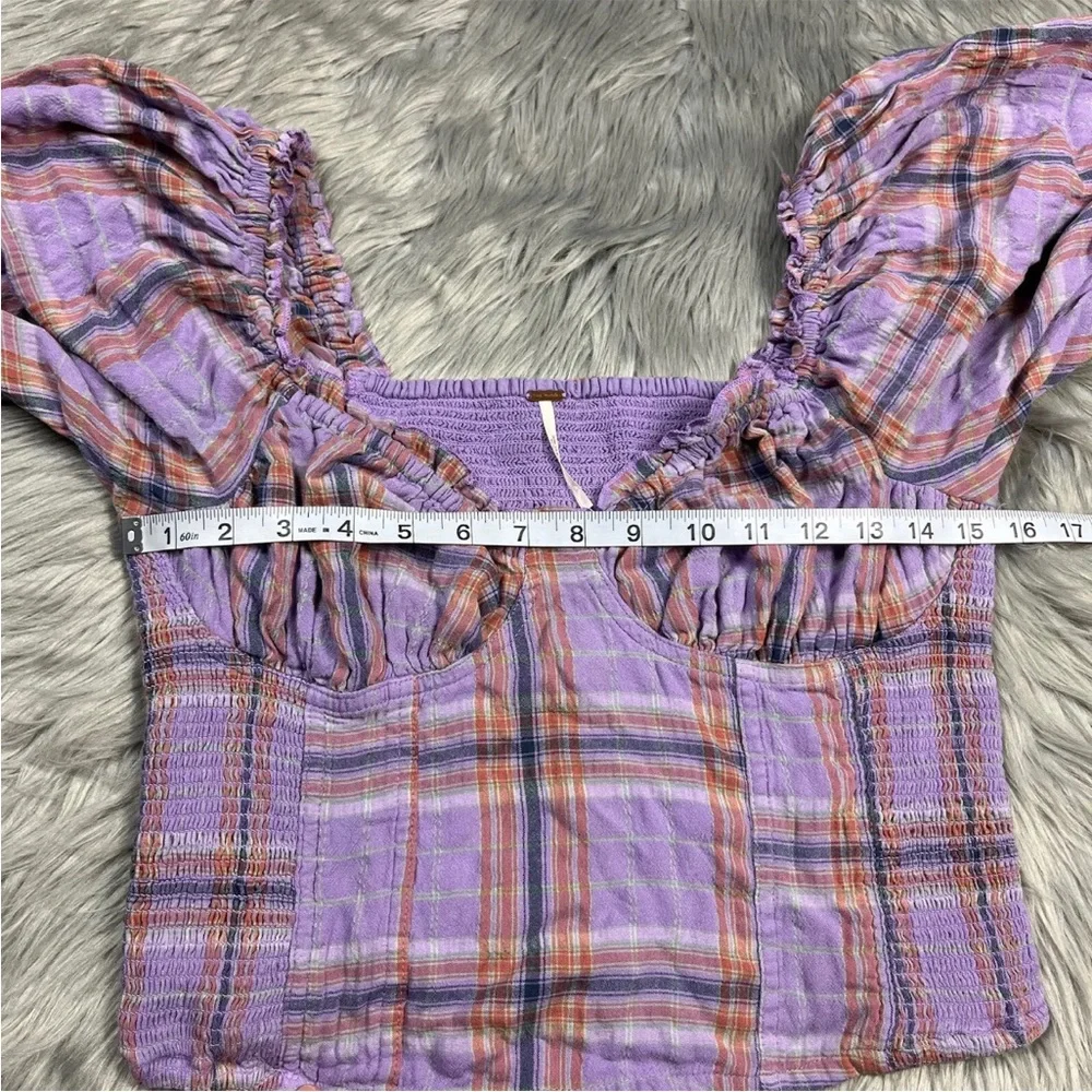 Free People Cherry Bomb Purple Plaid Long Sleeve Blouse Size Small